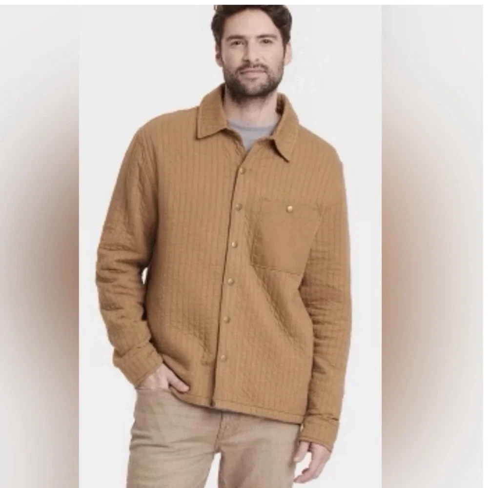 Goodfellow & Co Mens XL Quilted Shirt Jacket Brown Snap Front Shacket New